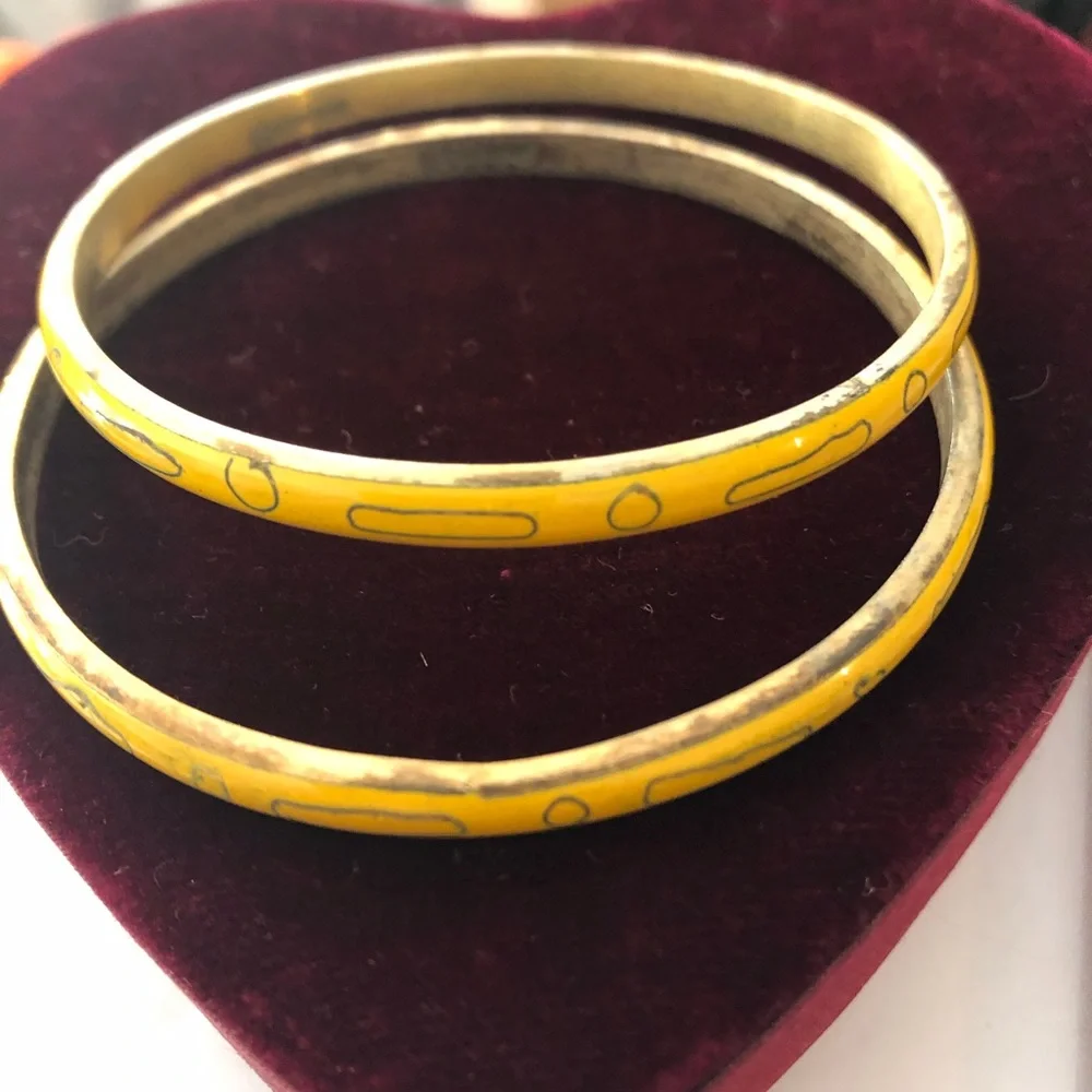 Yellow Enamel Patterned Bangle Bracelet - Women